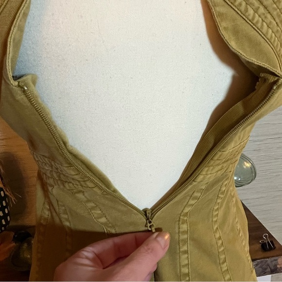 Anthropologie Pilcro Cross-Back Apron Pleated Dress Gold Woman's Size 00 - Picture 7 of 11